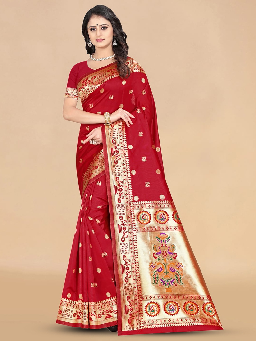 

KALINI Woven Design Zari Banarasi Saree, Red