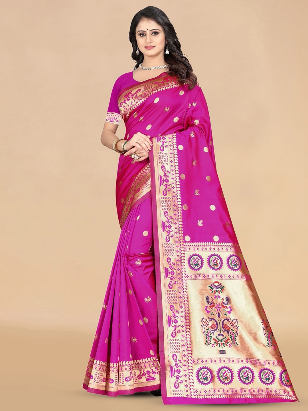 

KALINI Woven Design Zari Silk Blend Banarasi Saree, Pink