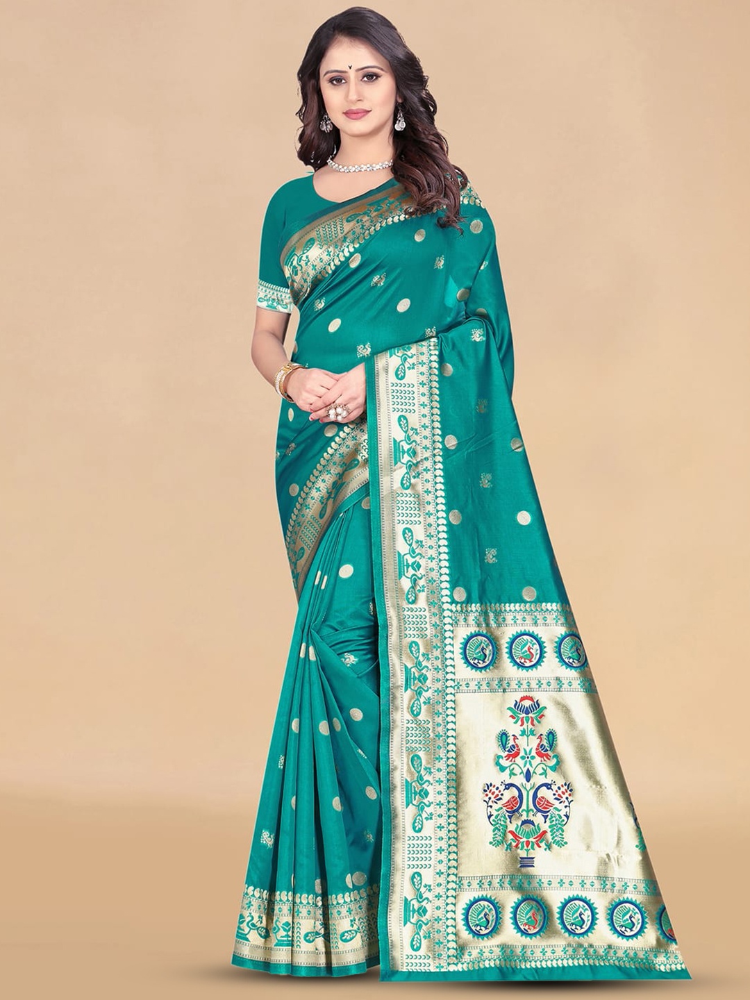 

KALINI Woven Design Zari Banarasi Saree, Teal