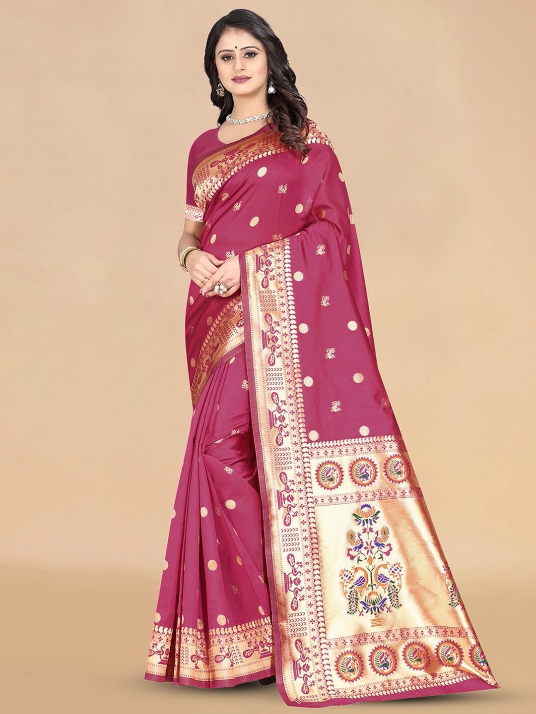 

KALINI Ethnic Motifs Woven Design Zari Banarasi Saree, Pink