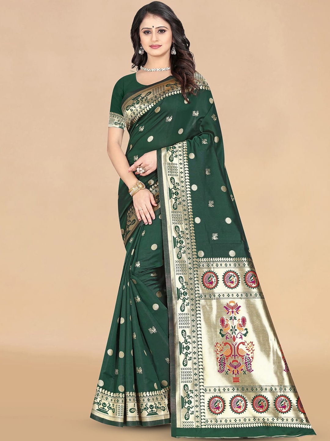 

KALINI Woven Design Zari Banarasi Saree, Green
