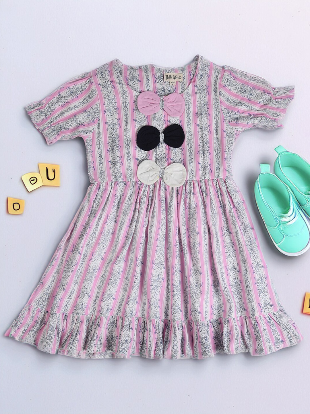 

Bella Moda Girls Striped Flared Cotton Fit & Flare Dress, White