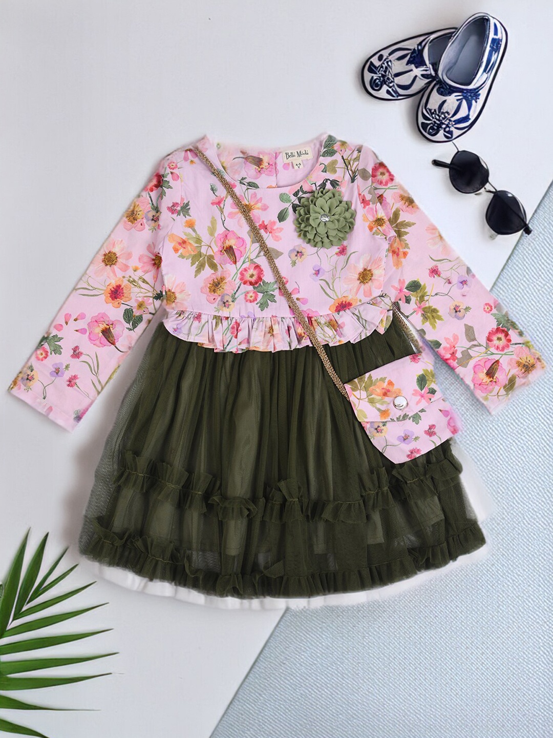 

Bella Moda Girls Floral Printed Flared Round Neck Cotton Fit & Flare Dress, Peach