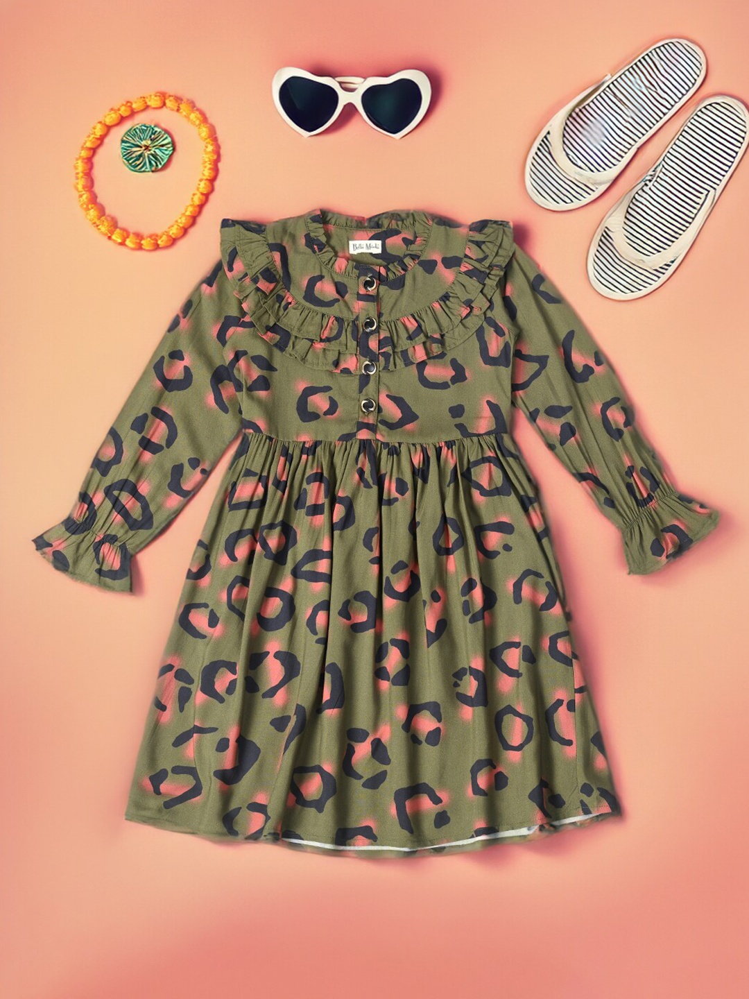 

Bella Moda Girls Conversational Printed Fit & Flare Dress, Green