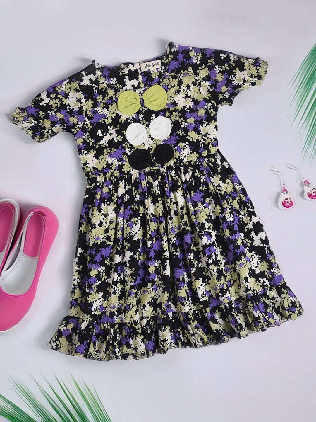 

Bella Moda Girls Floral Printed Flared Cotton Fit & Flare Dress, Black