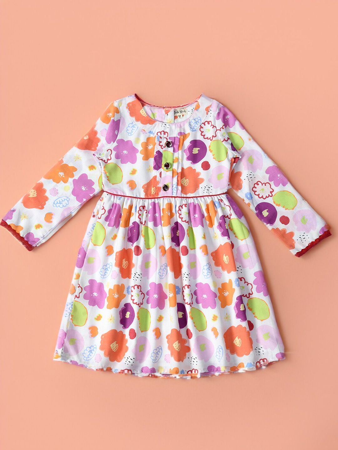 

Bella Moda Girls Floral Printed Pure Cotton Fit & Flare Dress, White