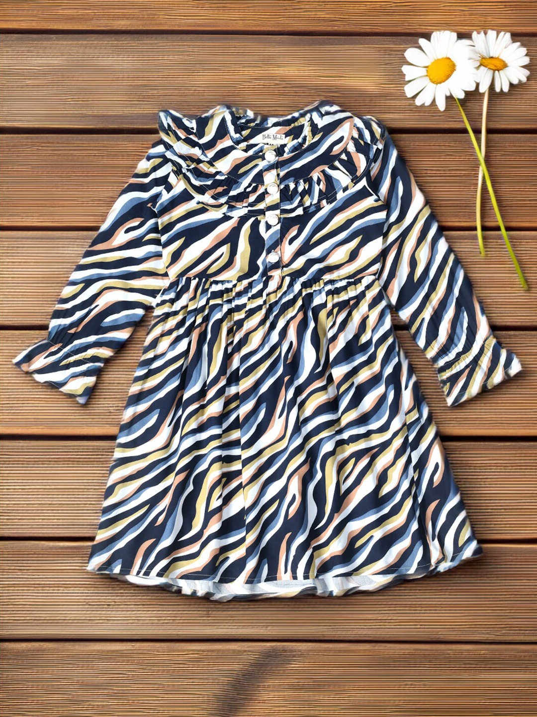 

Bella Moda Girls Animal Printed Pure Cotton Fit & Flare Dress, Blue