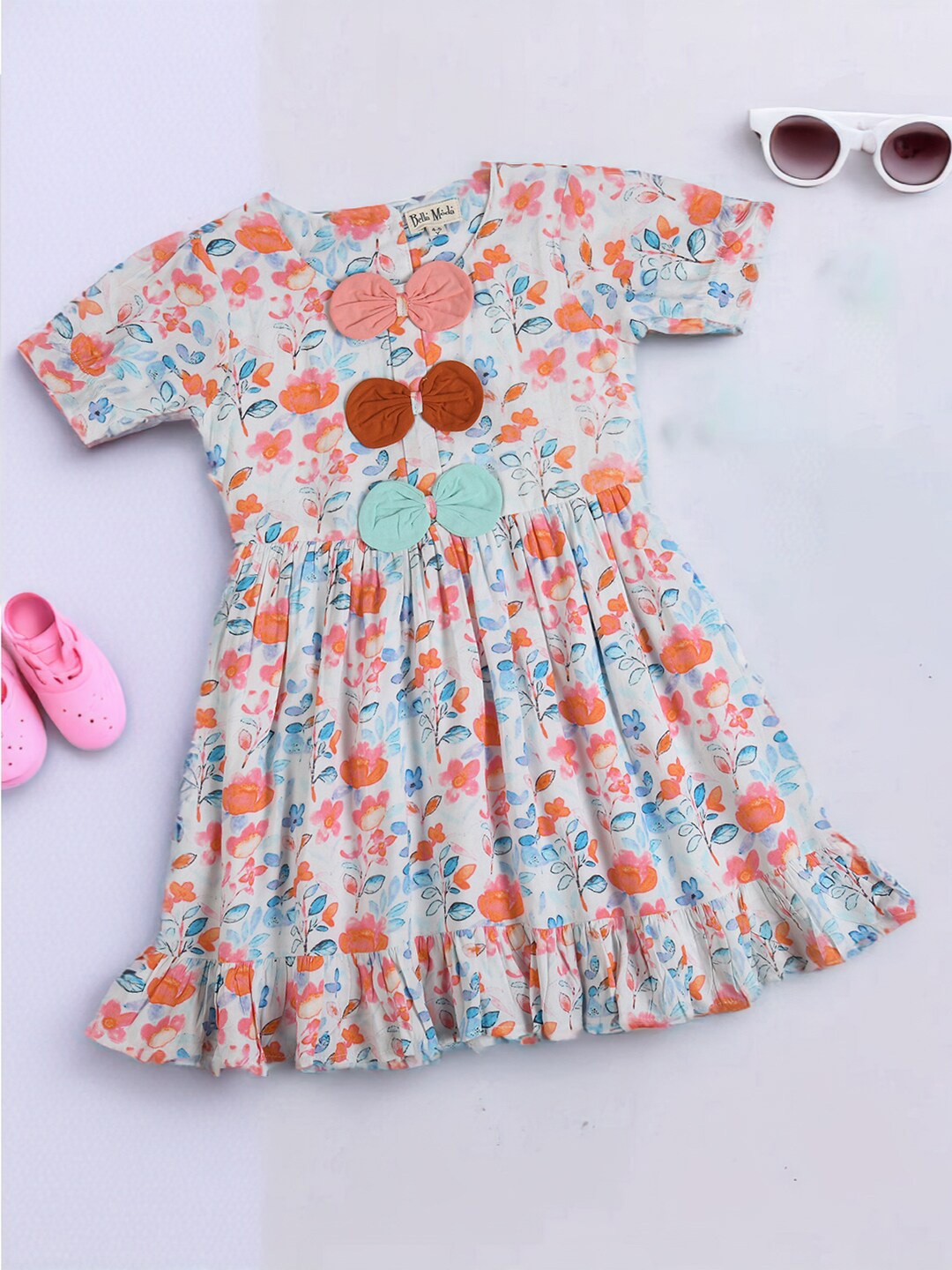 

Bella Moda Girls Floral Printed Fit & Flare Dress, White