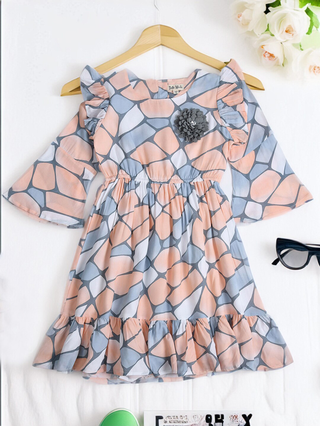 

Bella Moda Girls Geometric Printed A-Line Dress, Grey