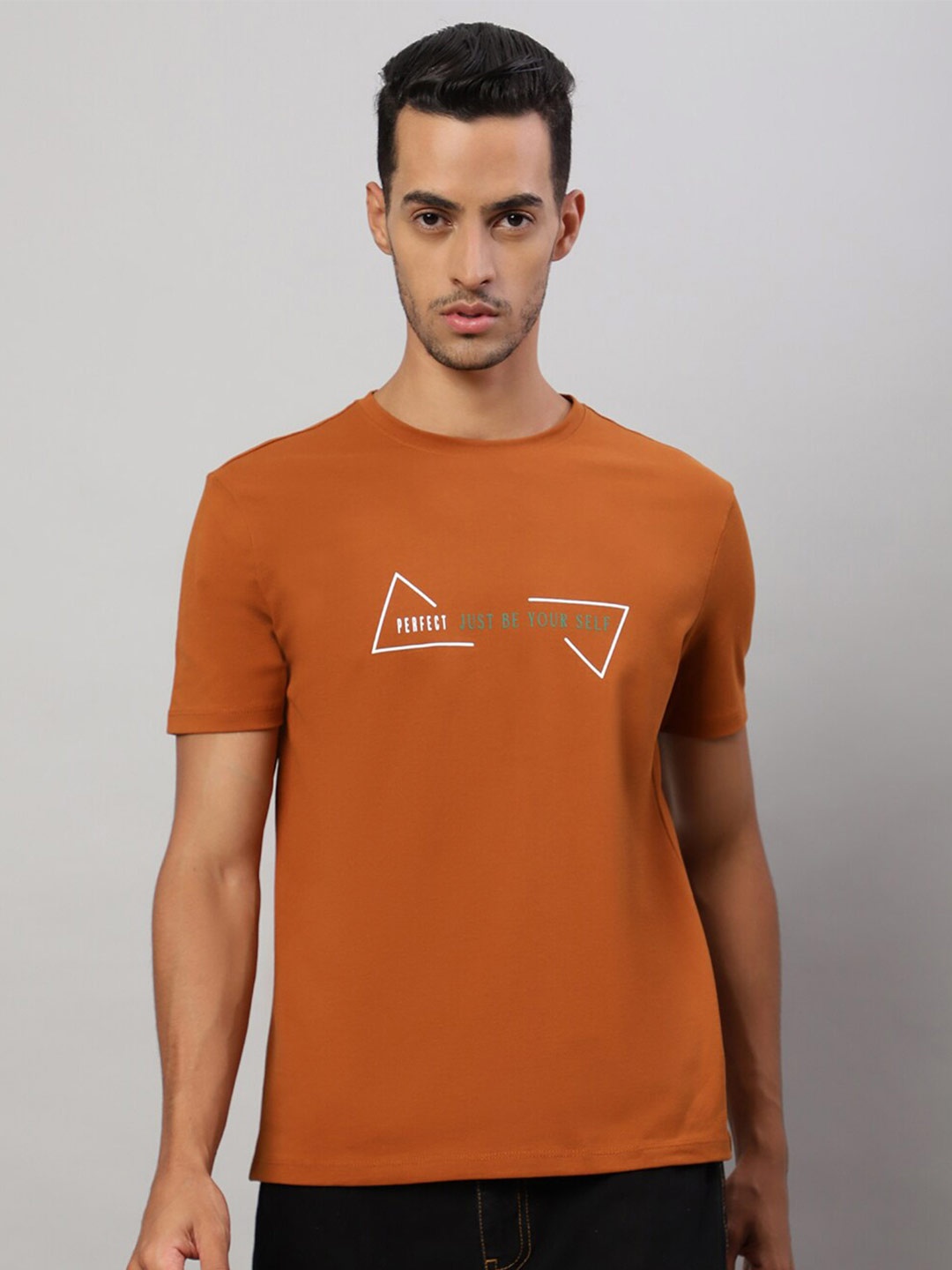 

Nimble Typography Printed Round Neck Cotton T-shirt, Brown