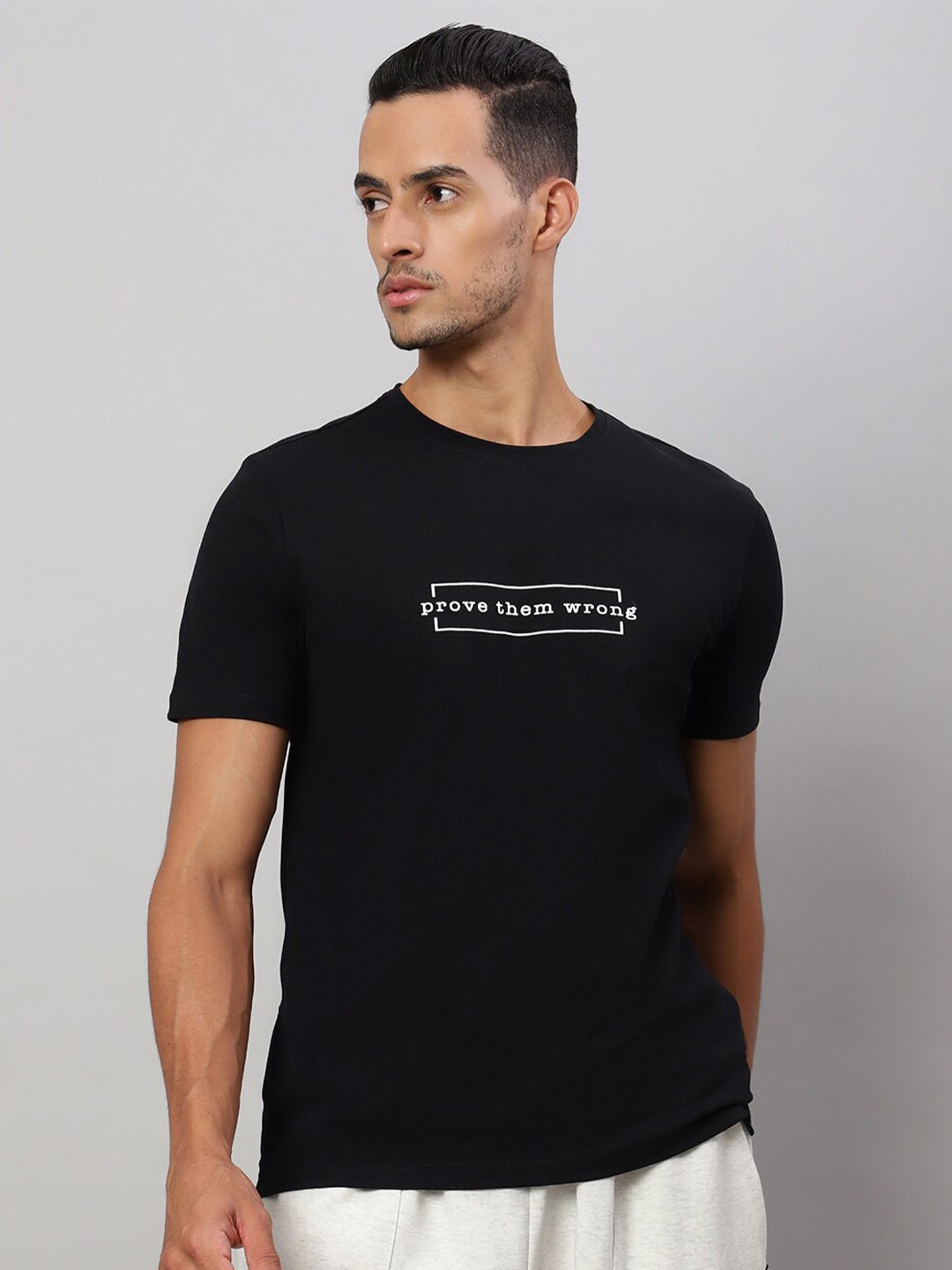 

Nimble Typography Printed Round Neck Cotton T-shirt, Black