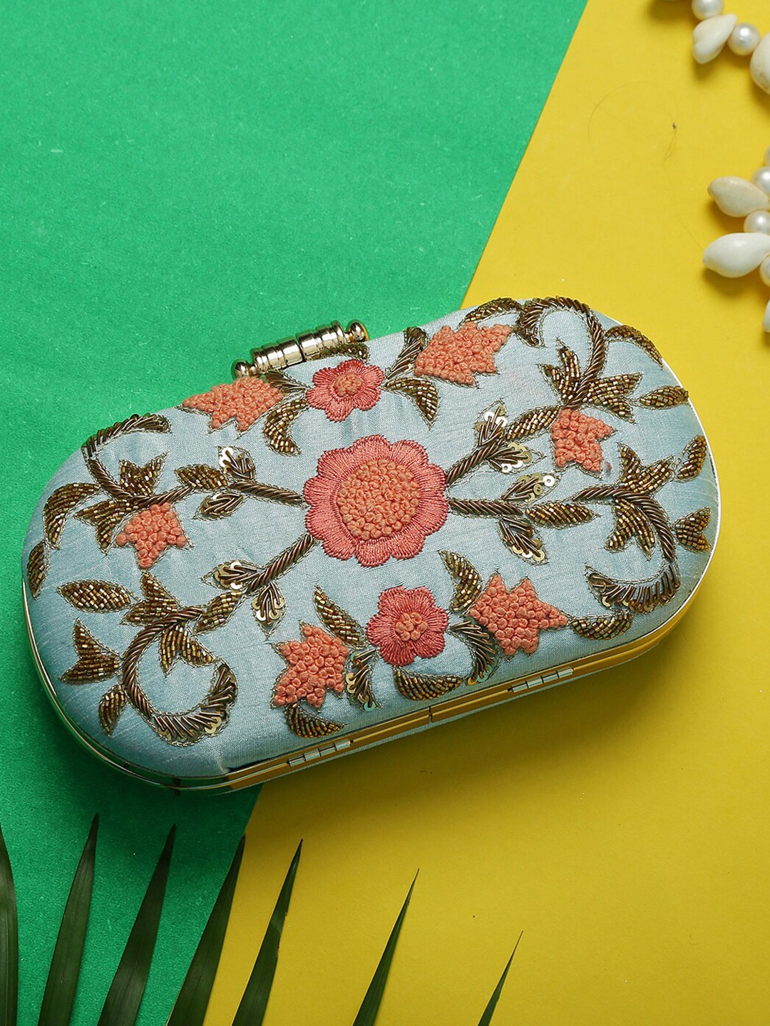 

VASTANS Embellished Box Clutch, Turquoise blue