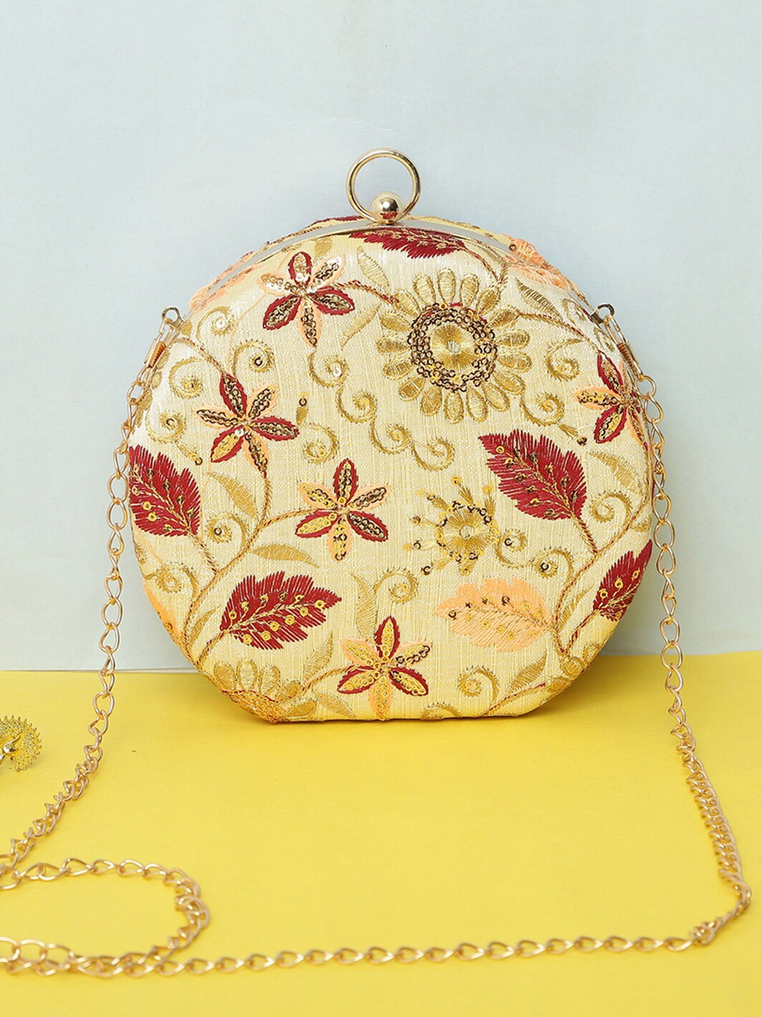 

VASTANS Embellished Box Clutch, Gold