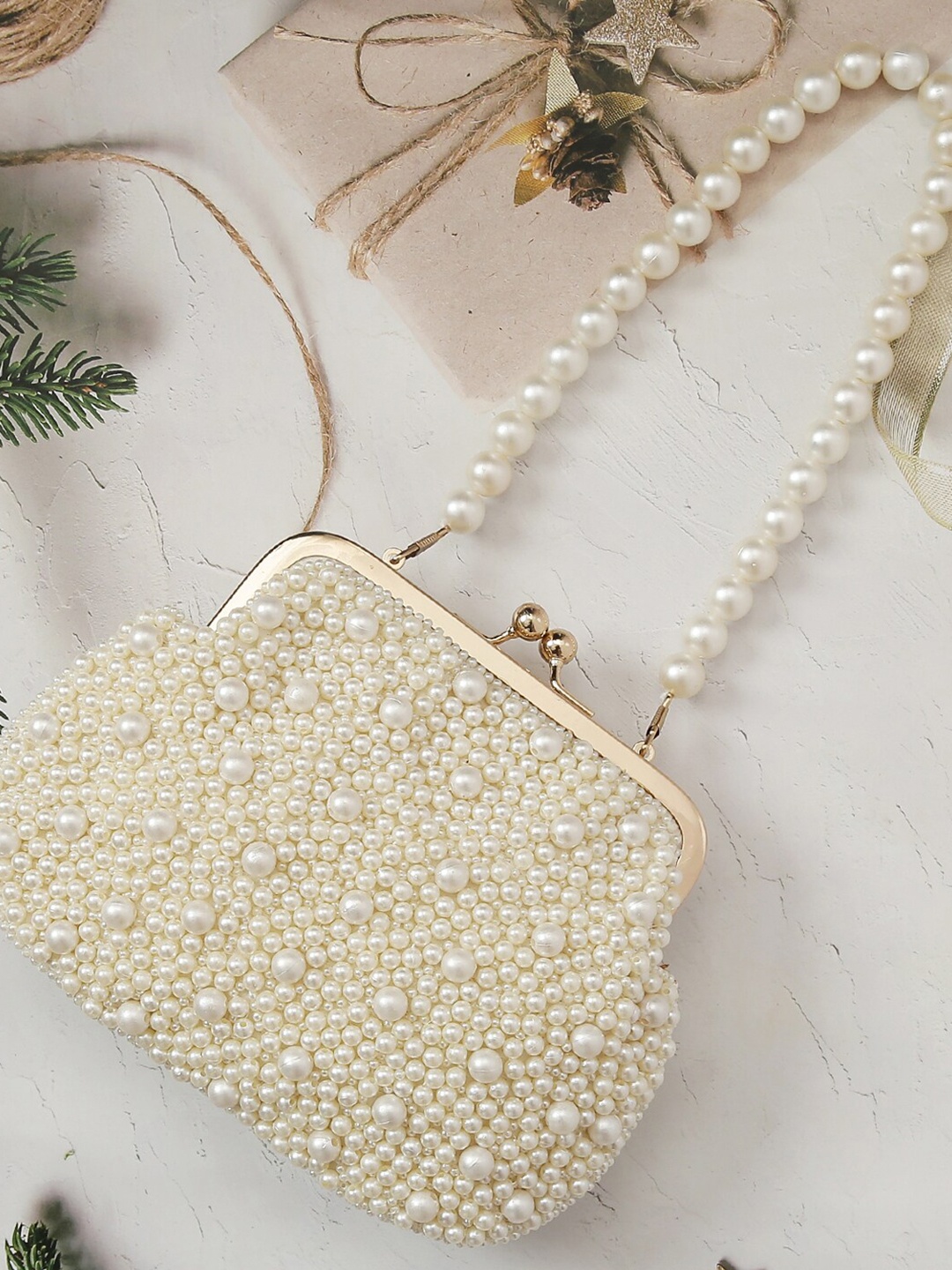 

VASTANS Embellished Box Clutch, White