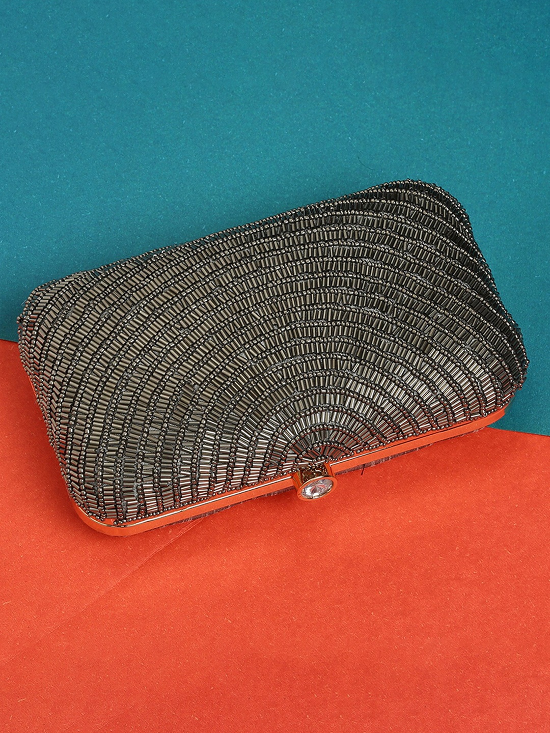 

VASTANS Embellished Box Clutch, Grey