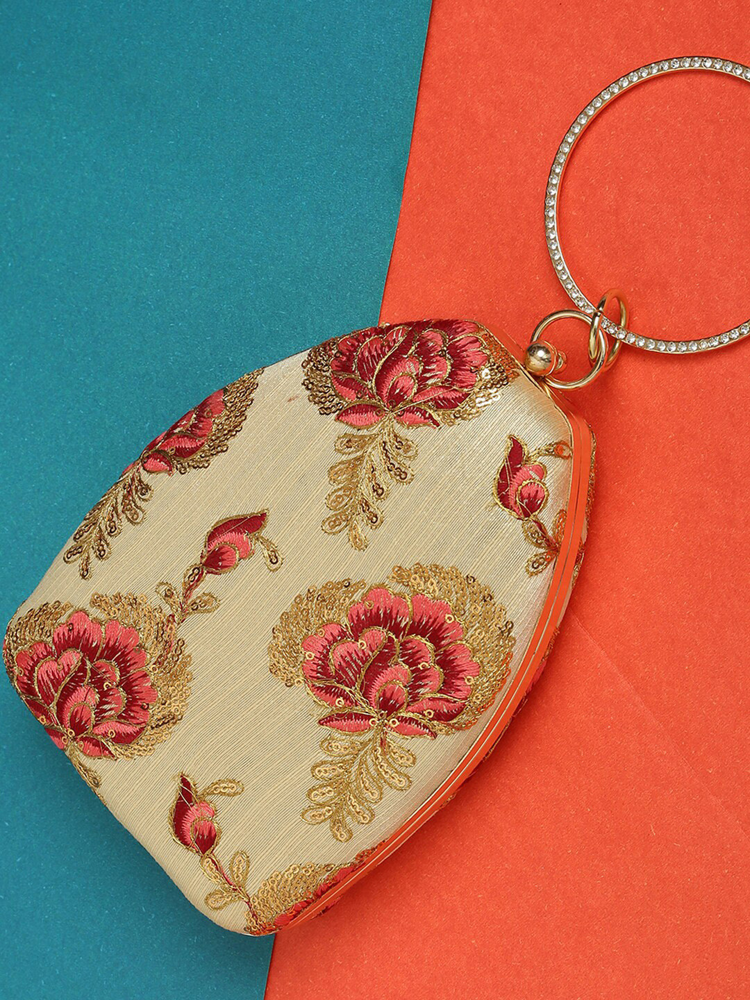 

VASTANS Embellished Box Clutch, Gold