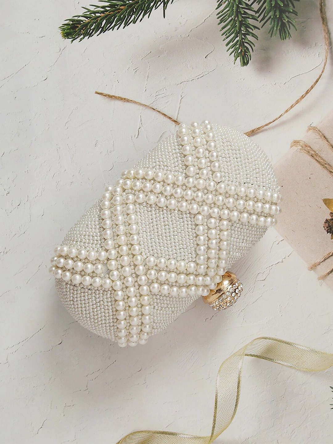 

VASTANS Embellished Box Clutch, White