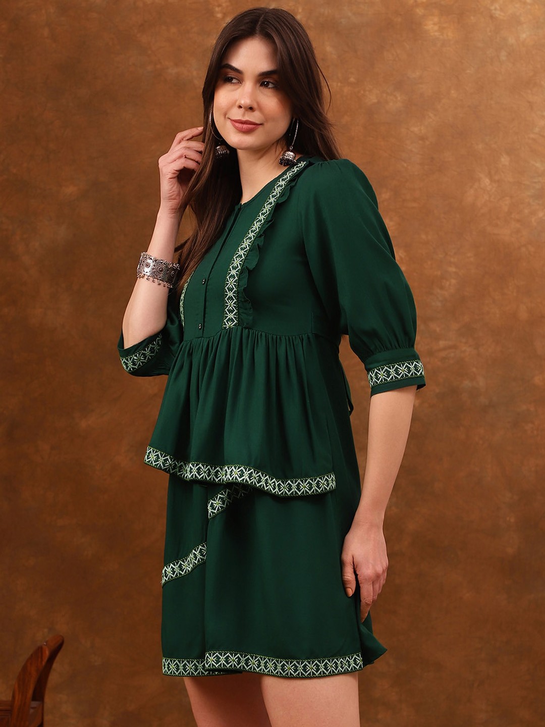 

Anouk Green Geometric Embroidered A-line Ethnic Dresses