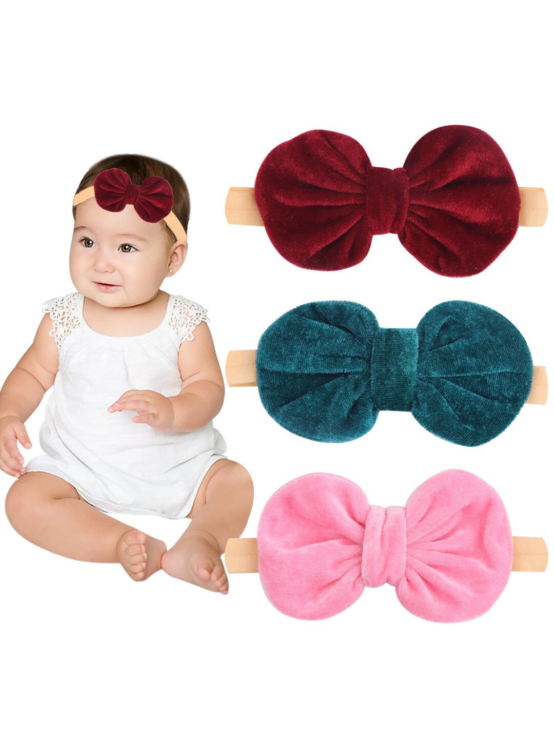

Xivir Girls Set Of 3 Bow Hairband, Pink