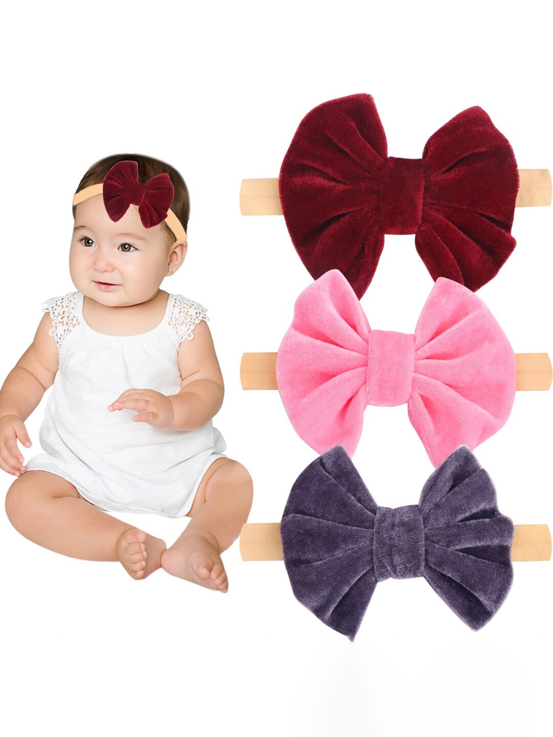 

Xivir Girls Set of 3 Velvet Bow Hairbands, Purple