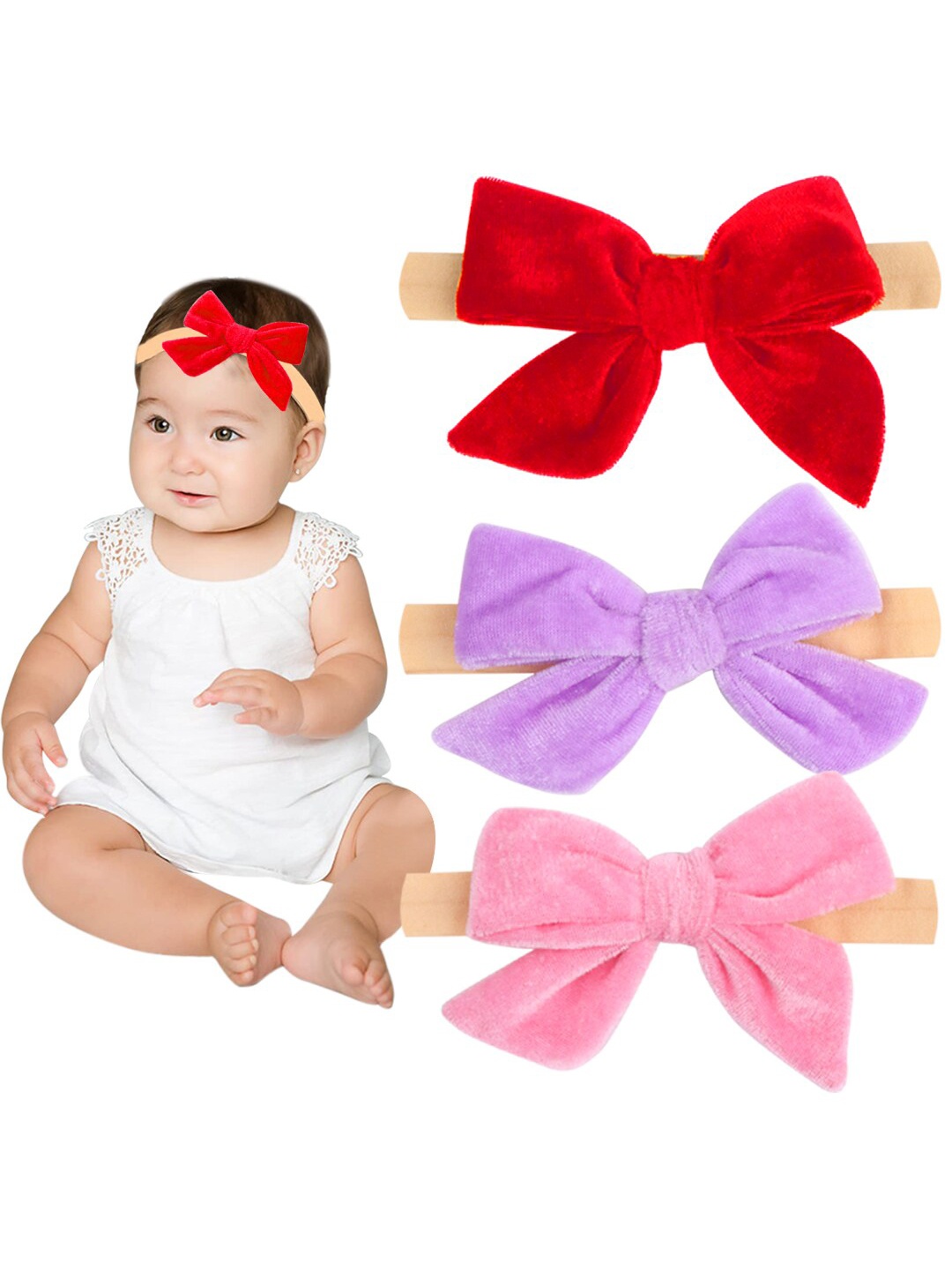 

Xivir Girls Set of 3 Hairbands, Red
