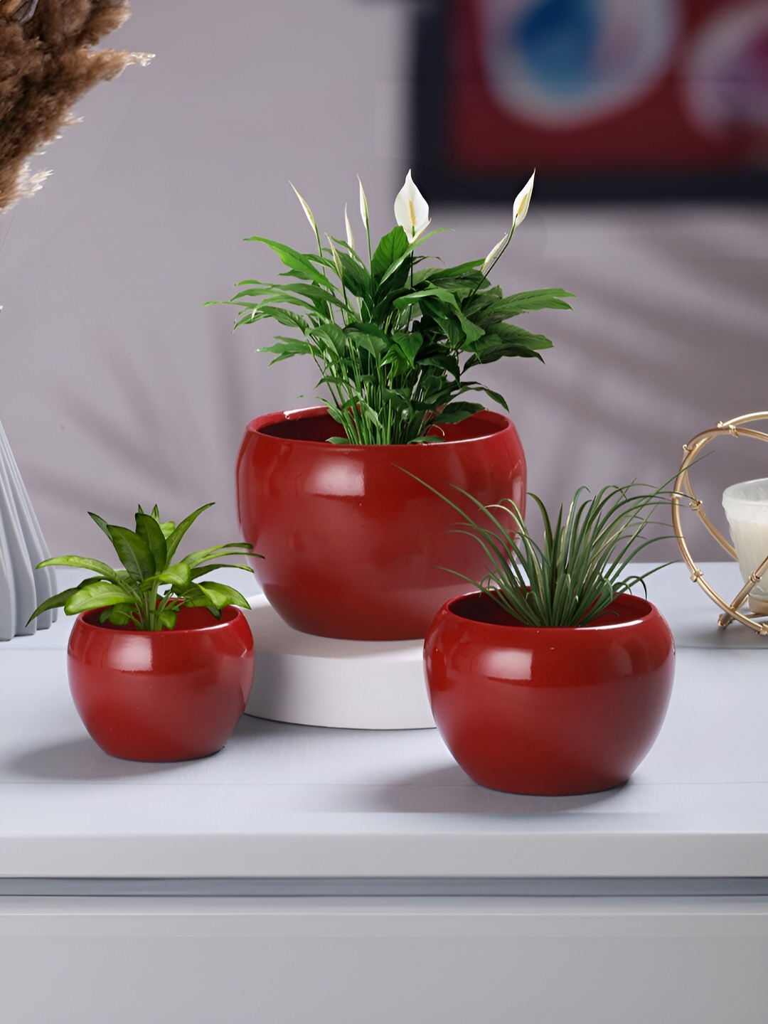 

Homspurts Red 3 Pieces Table Top Planters