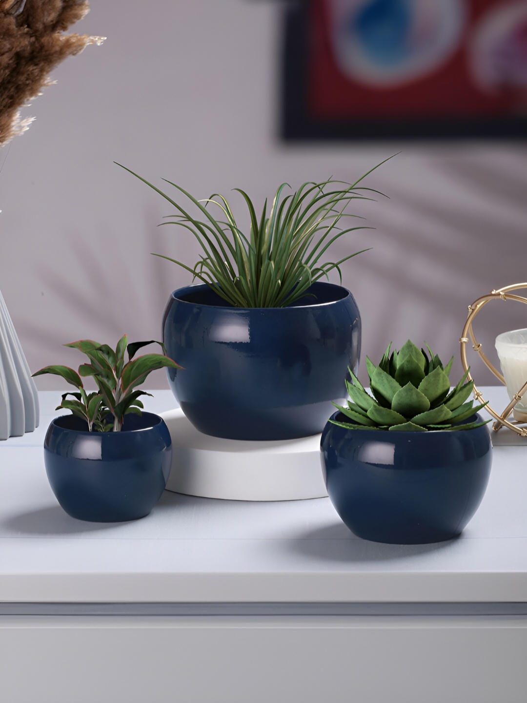 

Homspurts Blue 3 Pieces Table Top Planters