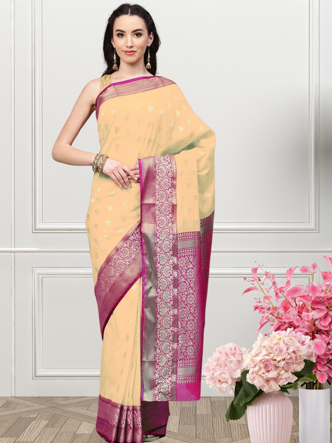 

Chhabra 555 Woven Design zari Banarasi Silk Sarees, Beige