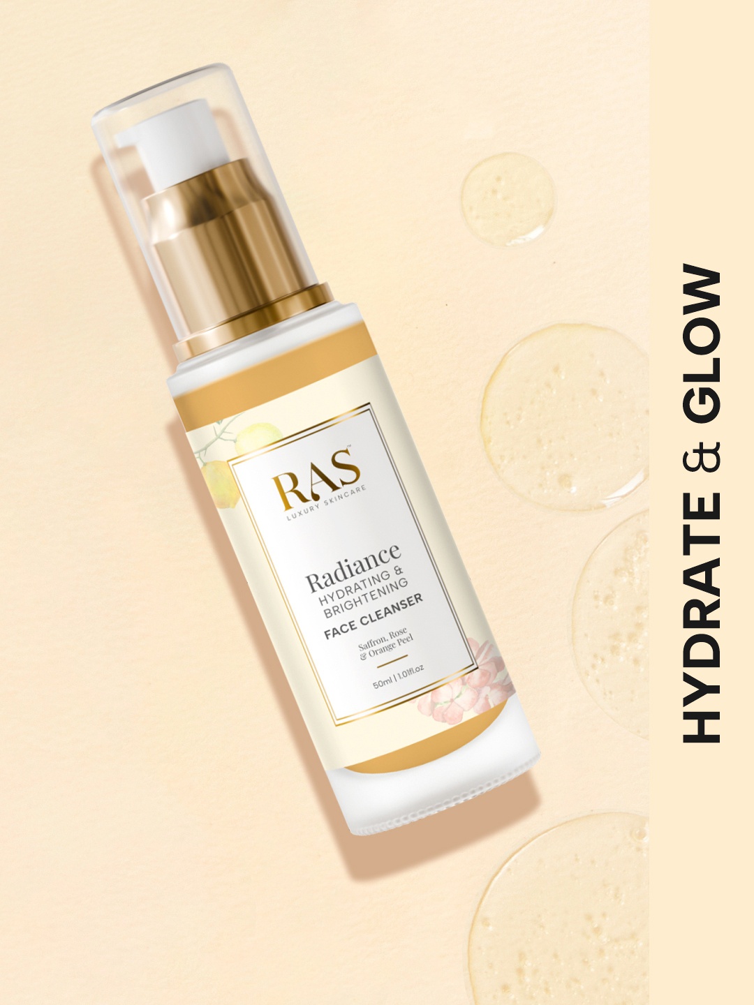 

RAS LUXURY OILS Radiance Hydrating & Brightening Face Cleanser with Saffron & Rose - 50 ml, Orange