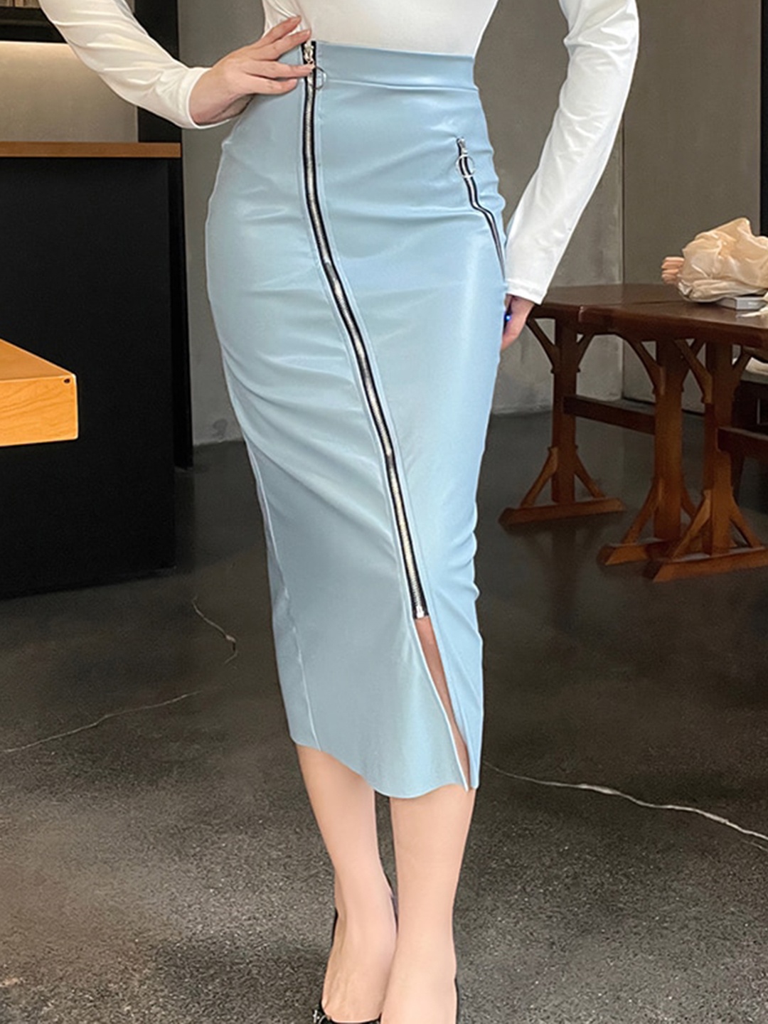 

all about you Blue Pencil Midi Skirt