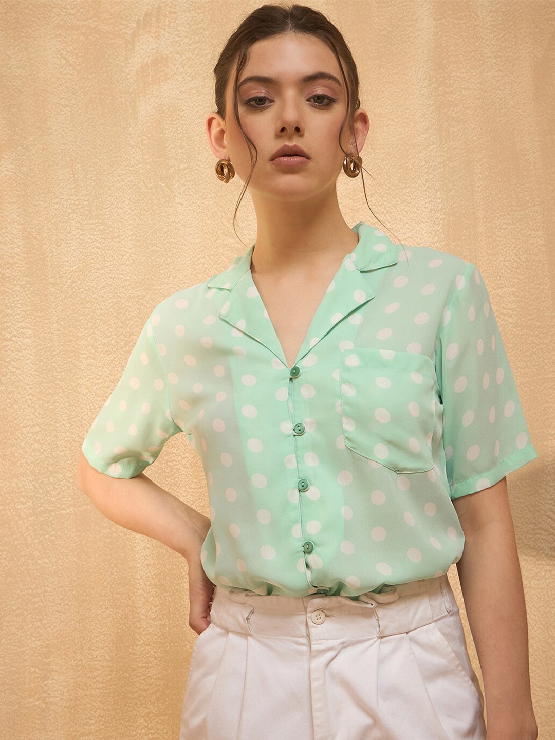 

RARE Polka Dot Printed Shirt Style Top, Green