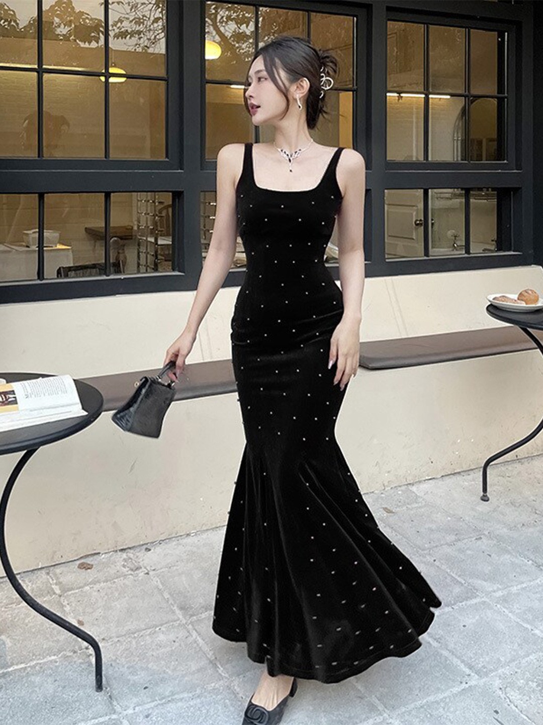 

all about you Black Embellished Shoulder Straps Maxi Dress