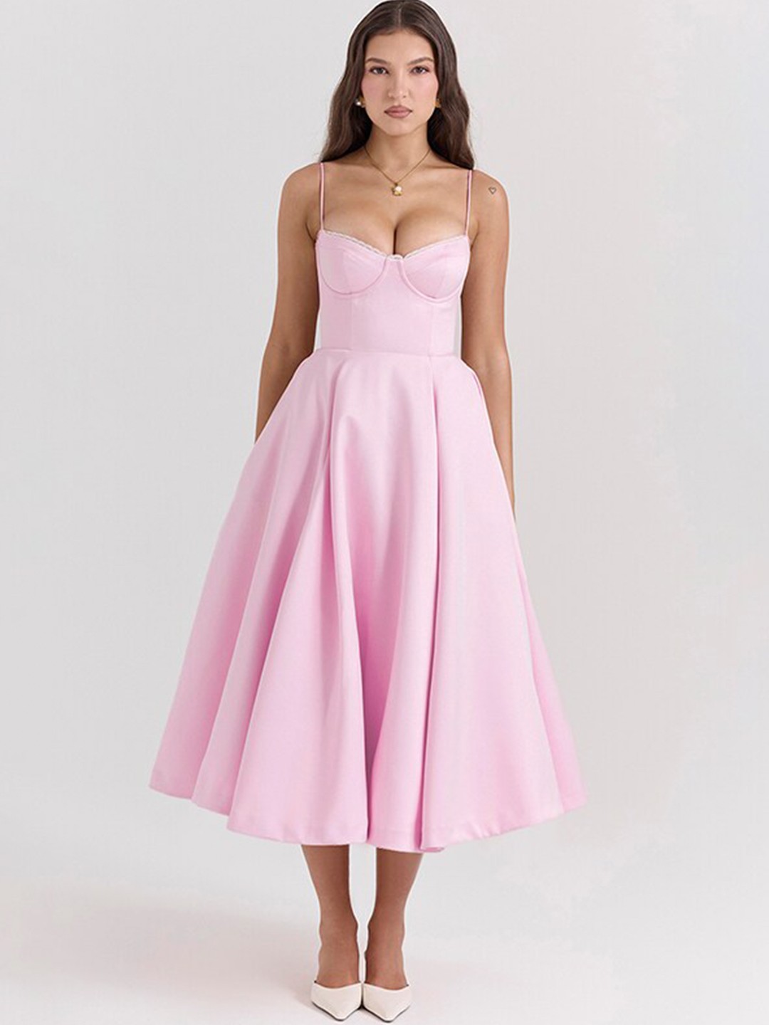 

all about you Pink Fit & Flare Midi Dress