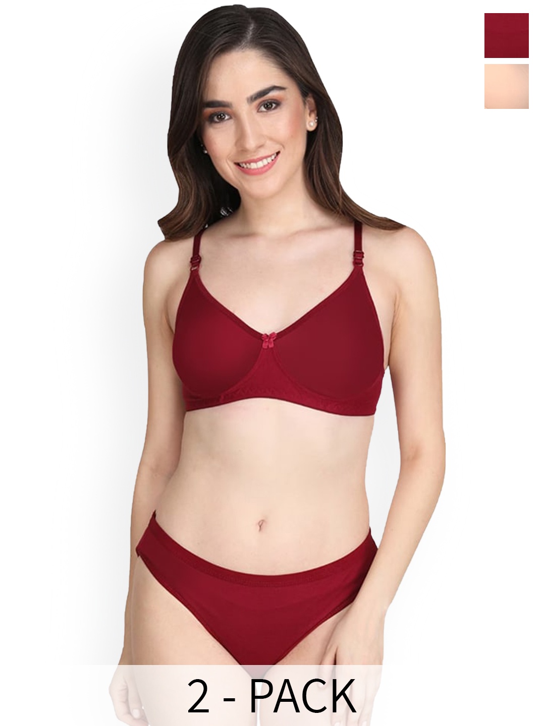 

Designer Bugs Pack Of 2 Lightly Padded Lingerie Set, Maroon