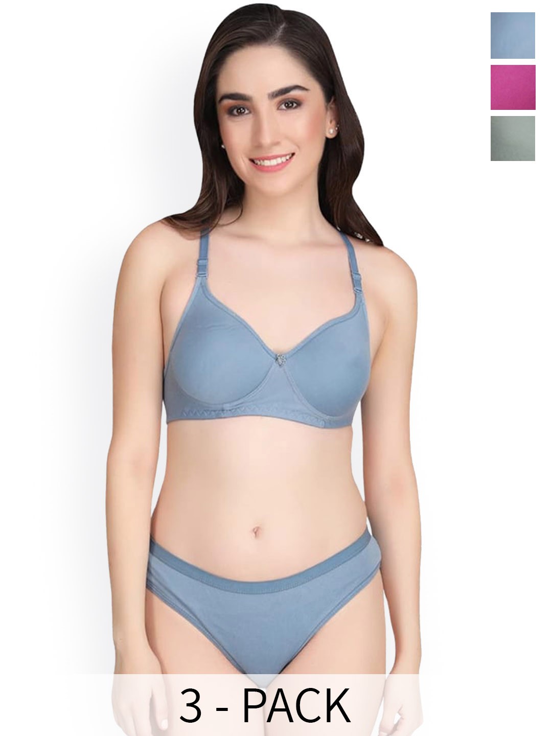 

Designer Bugs Pack Of 3 Lightly Padded Lingerie Set, Purple