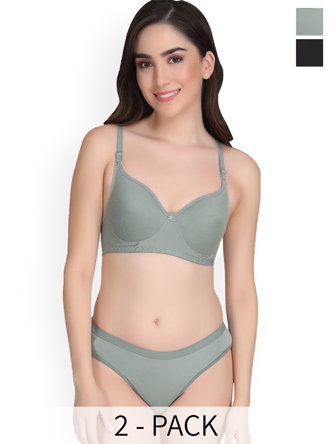 

Designer Bugs Pack Of 2 Lightly Padded Lingerie Set, Olive