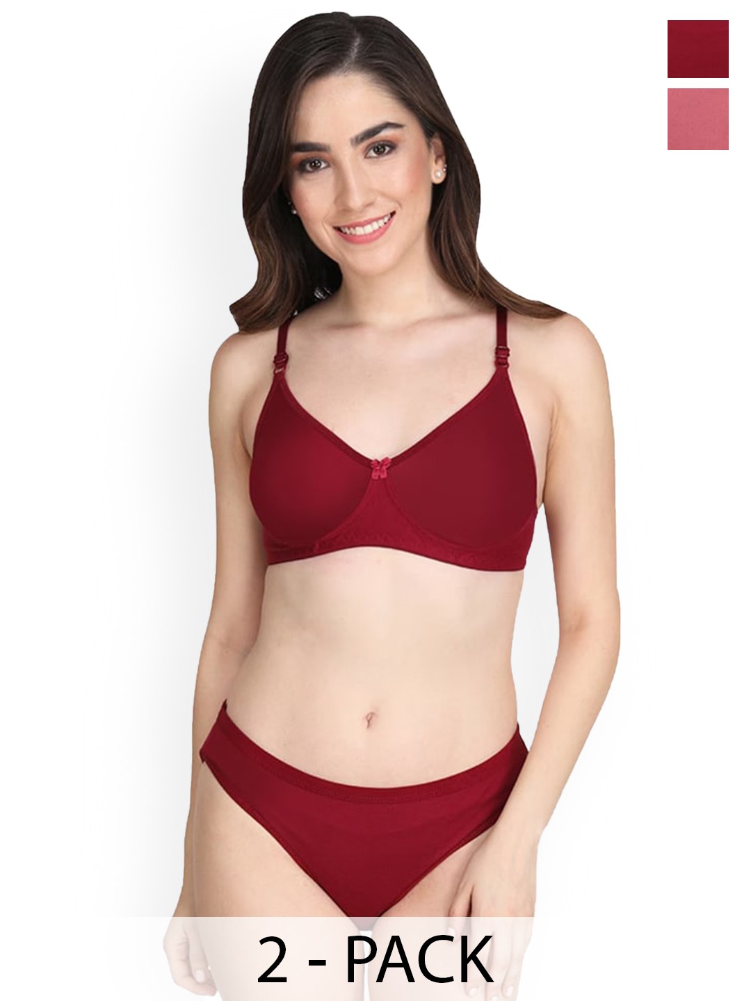 

Designer Bugs Pack Of 2 Lightly Padded Lingerie Set, Maroon