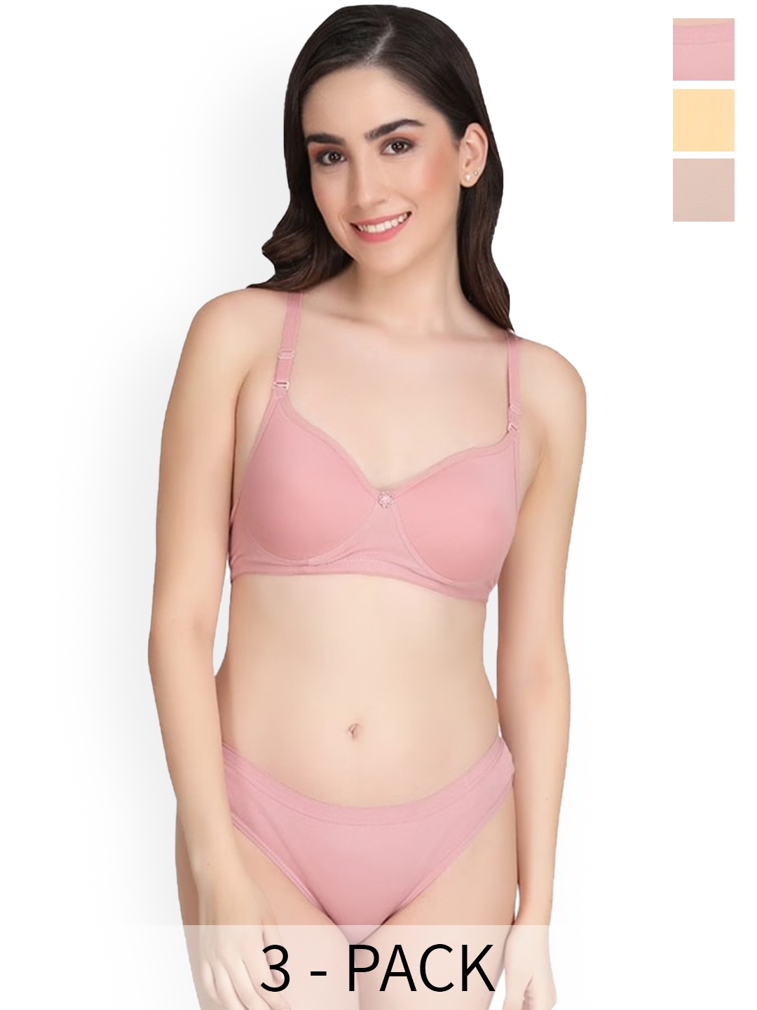

Designer Bugs Pack Of 3 Lightly Padded Lingerie Set, Yellow