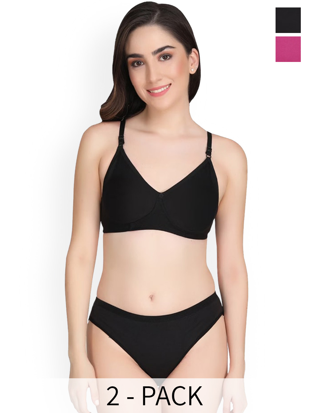 

Designer Bugs Pack Of 3 Lightly Padded Cotton Lingerie Set, Black