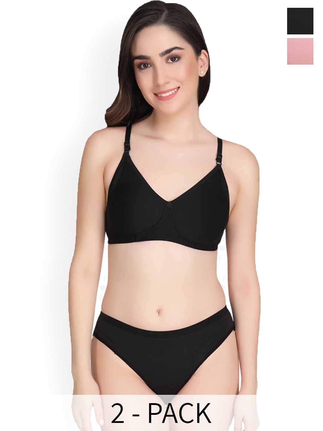 

Designer Bugs Pack Of 3 Lightly Padded Cotton Lingerie Set, Black