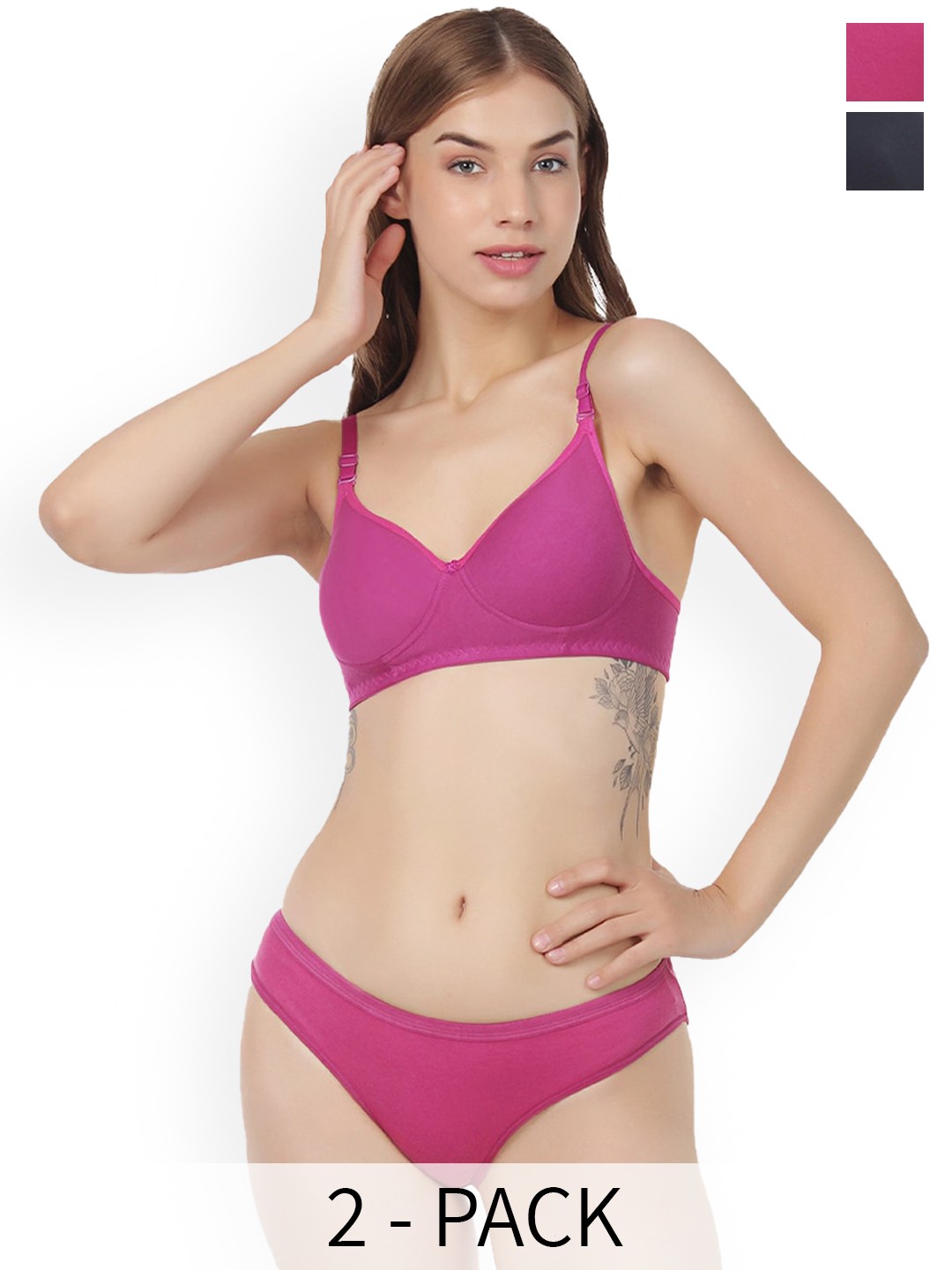 

Designer Bugs Pack Of 2 Lightly Padded Lingerie Set, Purple