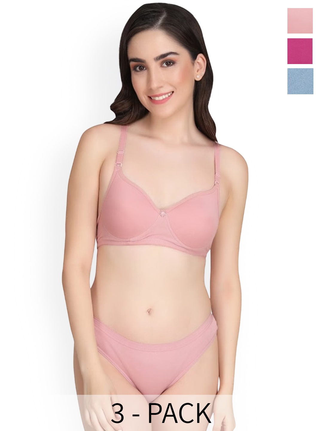 

Designer Bugs Pack Of 3 Lightly Padded Lingerie Set, Rose