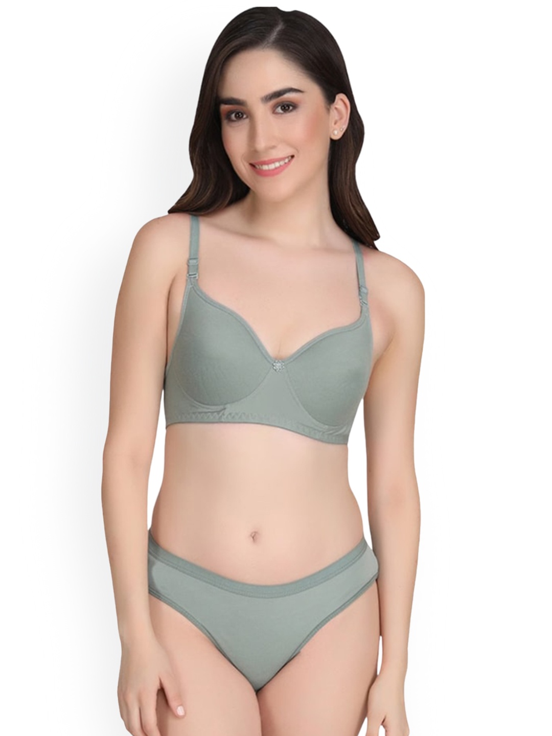 

Designer Bugs Lightly Padded Bra & Mid-Rise Brief, Olive