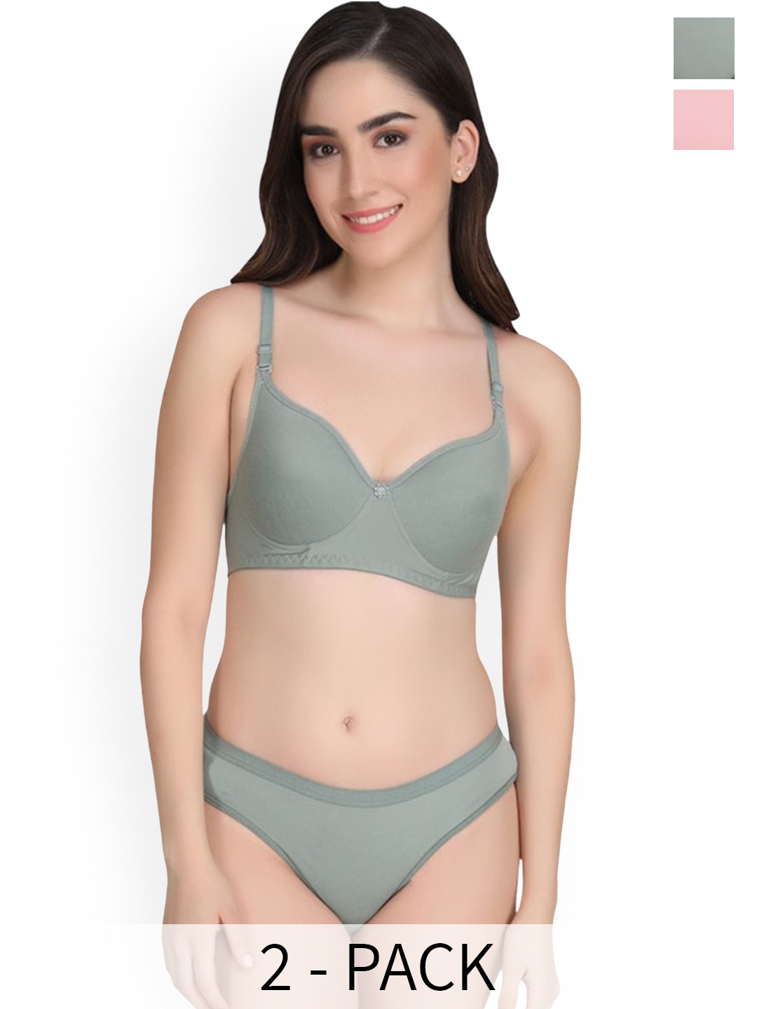 

Designer Bugs Pack Of 2 Lightly Padded Cotton Lingerie Set, Rose