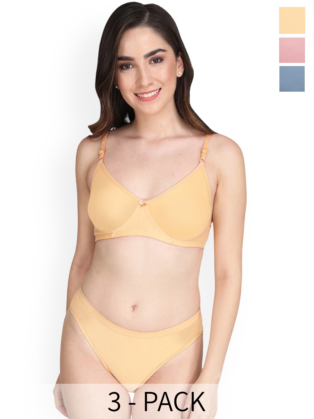 

Designer Bugs Pack Of 3 Lightly Padded Lingerie Set, Yellow