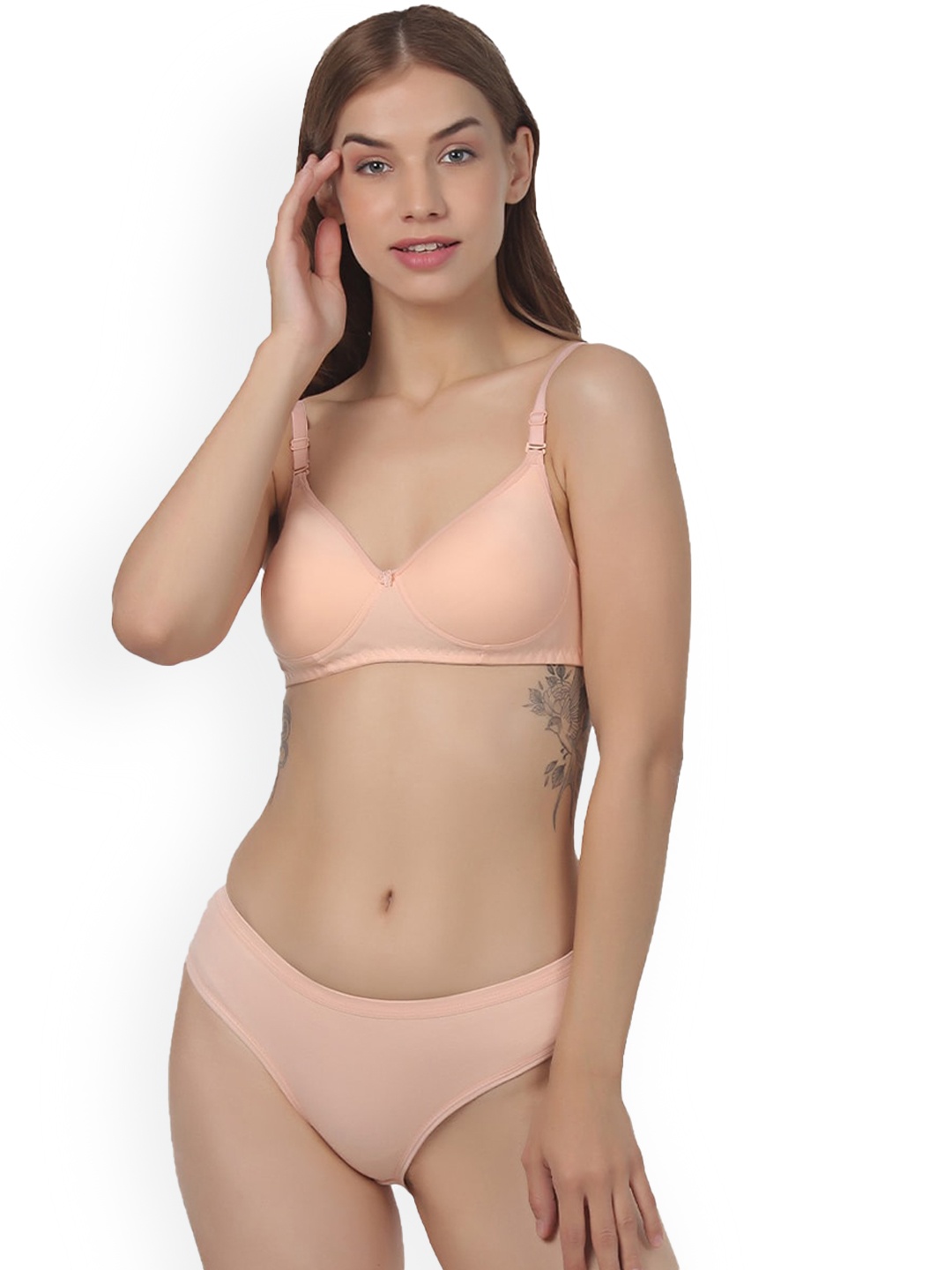 

Designer Bugs Lightly Padded Lingerie Set, Peach