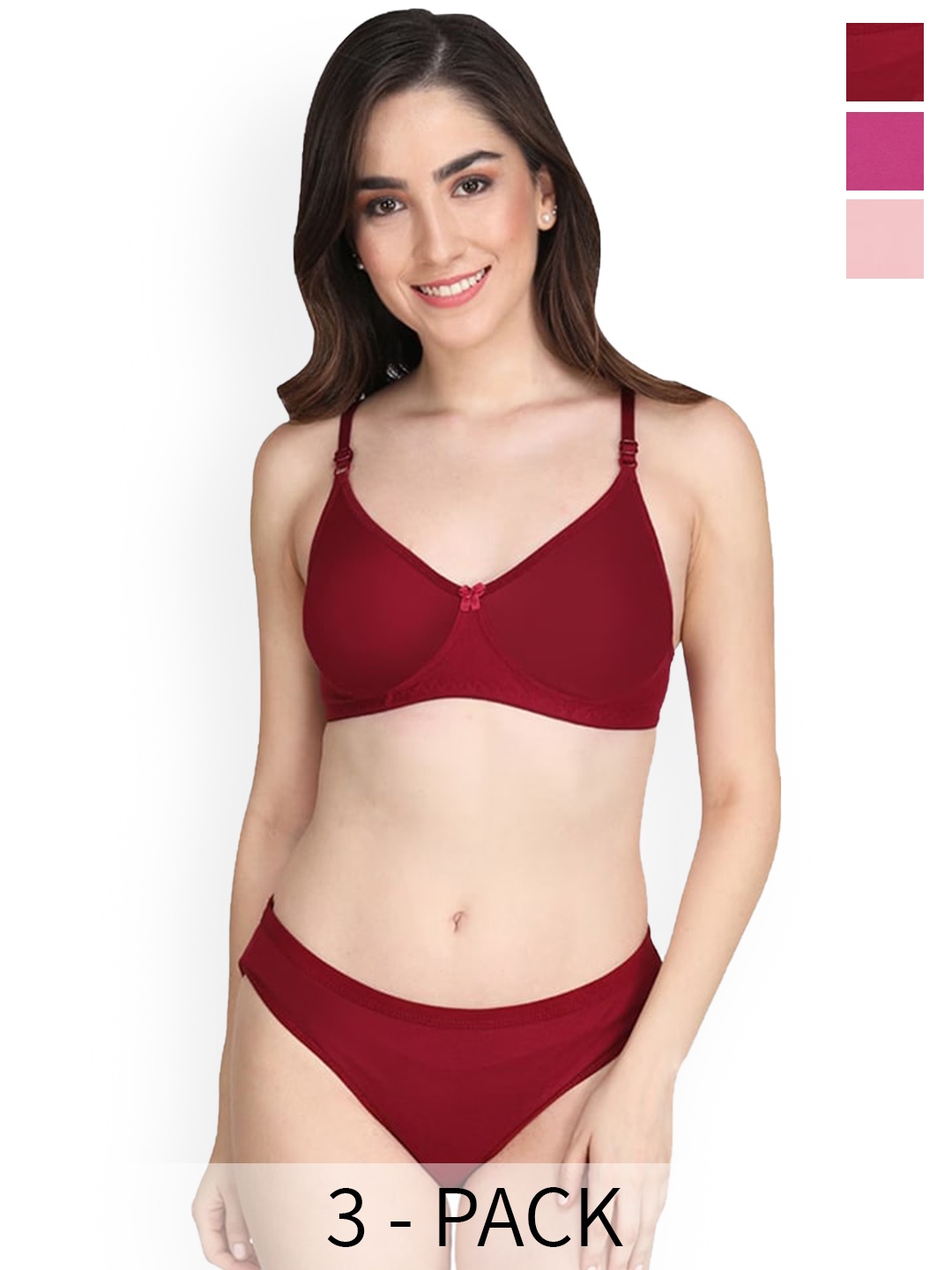 

Designer Bugs Pack Of 3 Lightly Padded Lingerie Set, Maroon