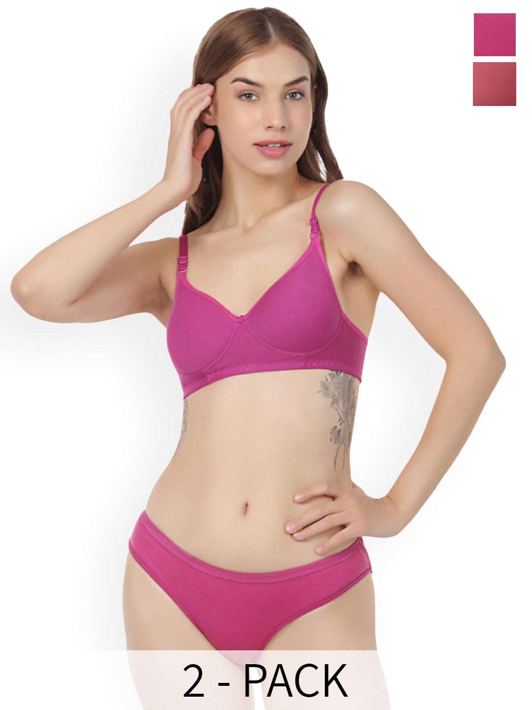 

Designer Bugs Pack Of 2 Lightly Padded Bra & Mid-Rise Briefs, Rose