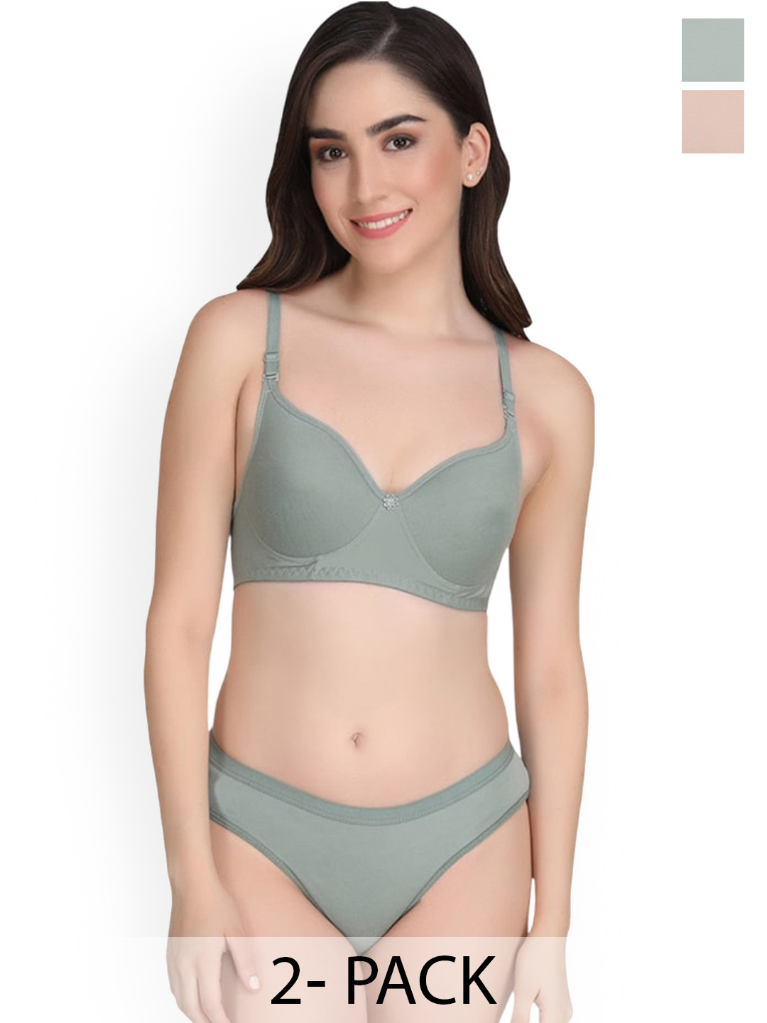 

Designer Bugs Pack Of 2 Lightly Padded Lingerie Set, Olive