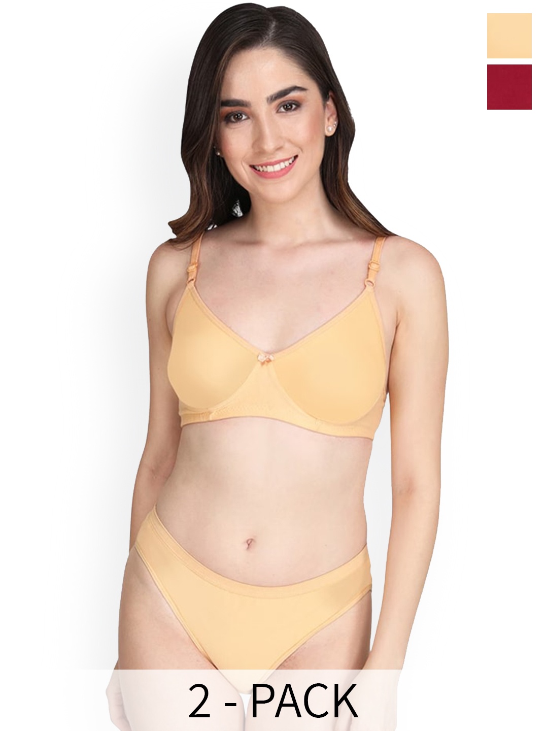 

Designer Bugs Pack Of 2 Lightly Padded Cotton Lingerie Set, Yellow
